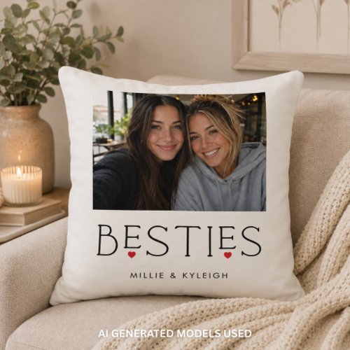 Best Friends Bestie Heart Typography Photo Throw Pillow