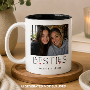 Best Friends Bestie Heart Typography Photo Two-Tone Coffee Mug