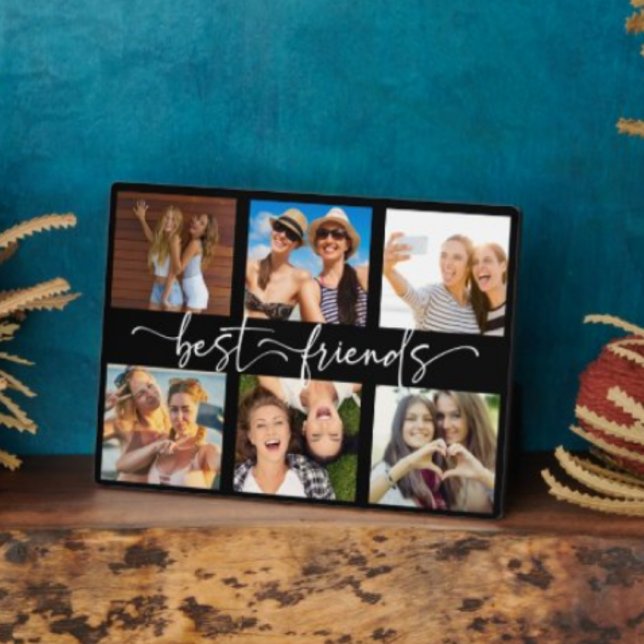 Best Friends Bestie Photo Collage Trendy Script Plaque (Creator Uploaded)