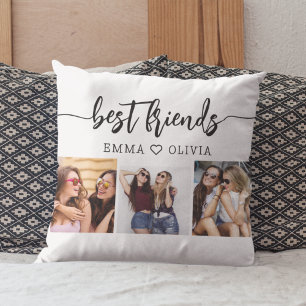 Best Friends Besties 3 Photo Collage Keepsake Throw Pillow