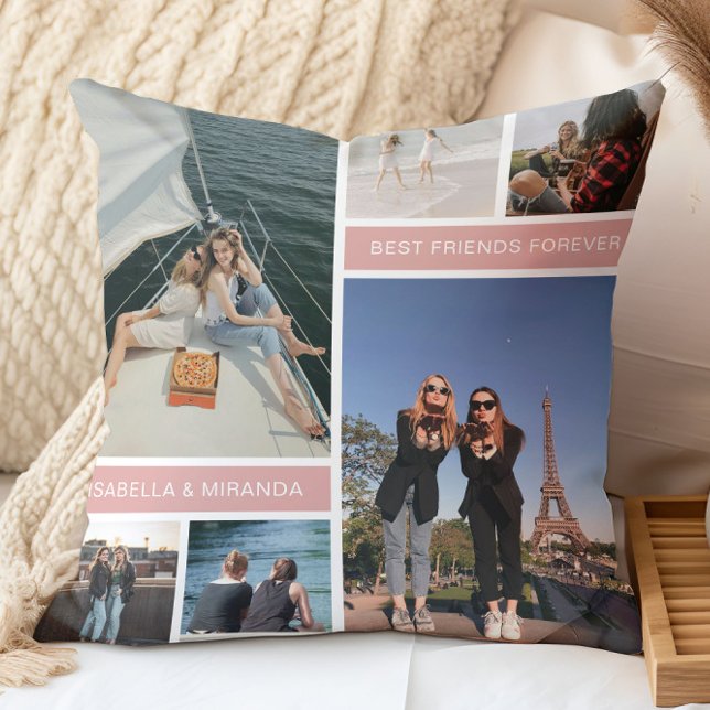 Best Friends Besties 6 Photo Collage Throw Pillow (Best Friends Forever Photo Collage Throw Pillow by MINTIC DESIGN STUDIO)