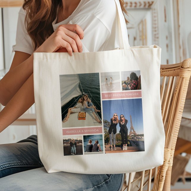 Best Friends Besties 6 Photo Collage Tote Bag (Create your own Best Friends Photo Collage Tote Bag by MINTIC DESIGN STUDIO)