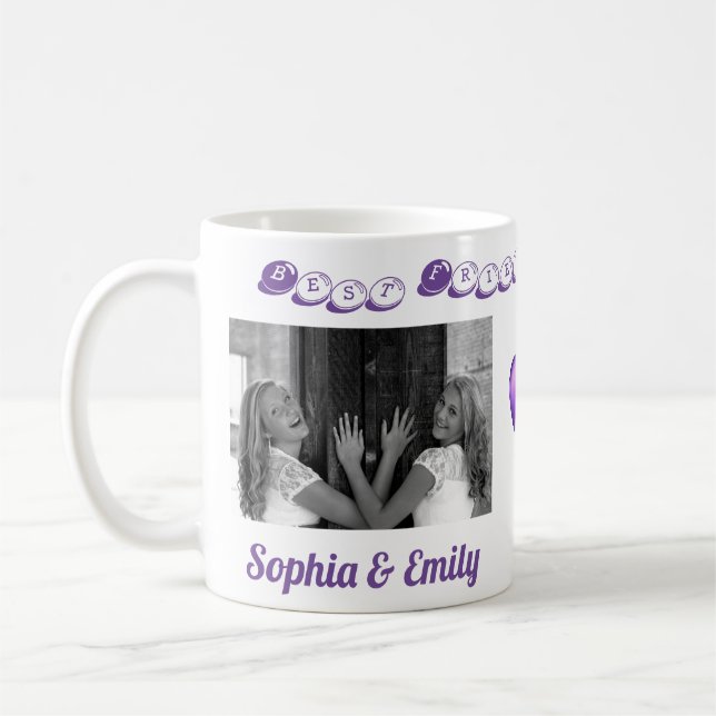 Best Friends Besties BFF Add 2 Photos Names Cute Coffee Mug (Left)