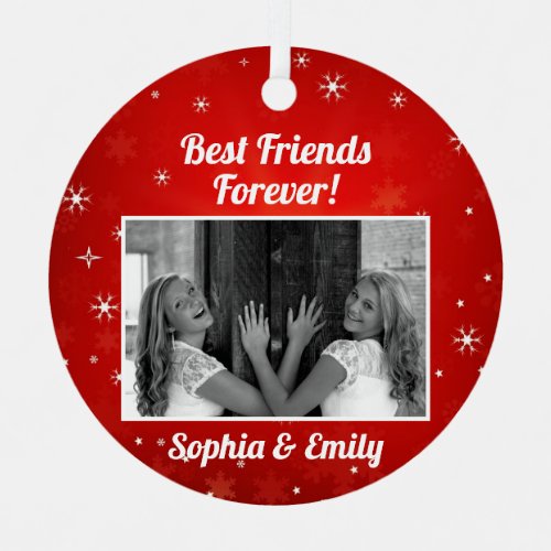 Best Friends Besties BFF Add Photo Names Cute Metal Ornament