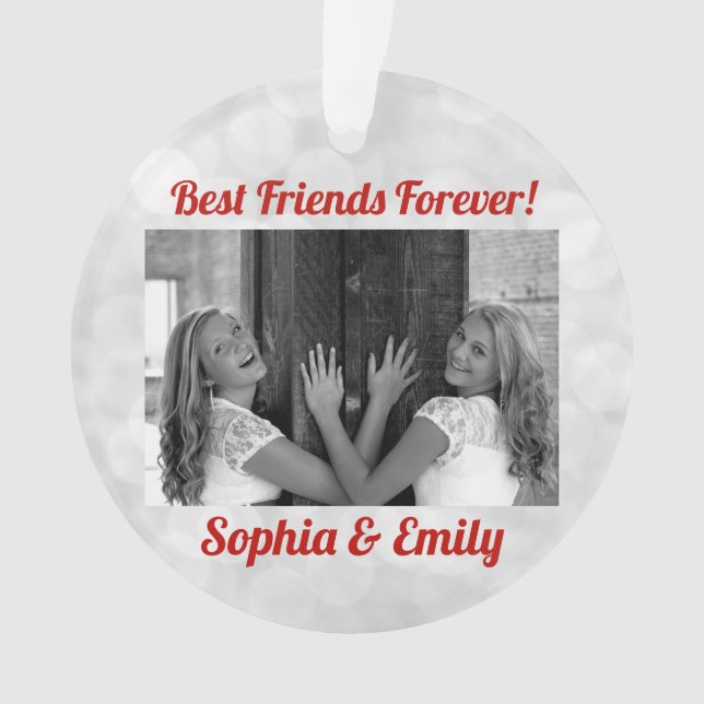 Best Friends Besties BFF Add Photo Names Cute Ornament (Front)