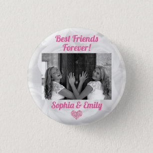 Best Friends Besties BFF Add Photo Names Cute Pink Button