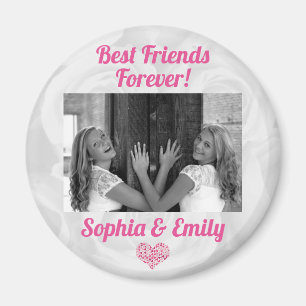 Best Friends Besties BFF Add Photo Names Cute Pink Magnet