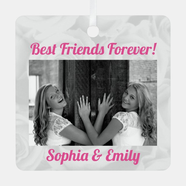 Best Friends Besties BFF Cute Pink Christmas Metal Ornament (Front)