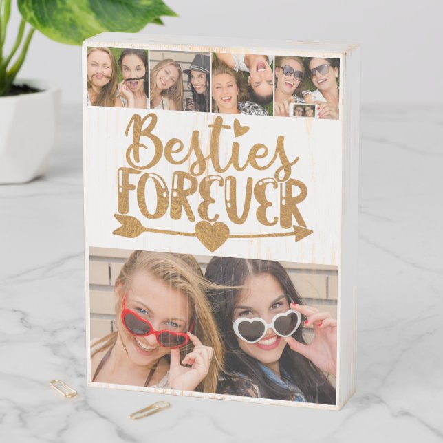 Best Friends Besties Forever Five Photo  Wooden Box Sign (In Situ Vertical)