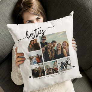 Best friends besties modern script 6 photo collage throw pillow