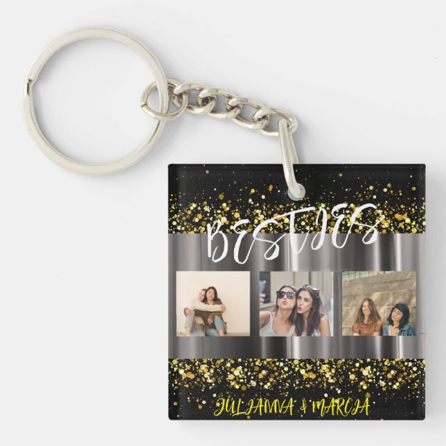  Best Friends Besties Photo Collage BFF Keepsake   Keychain (Front)