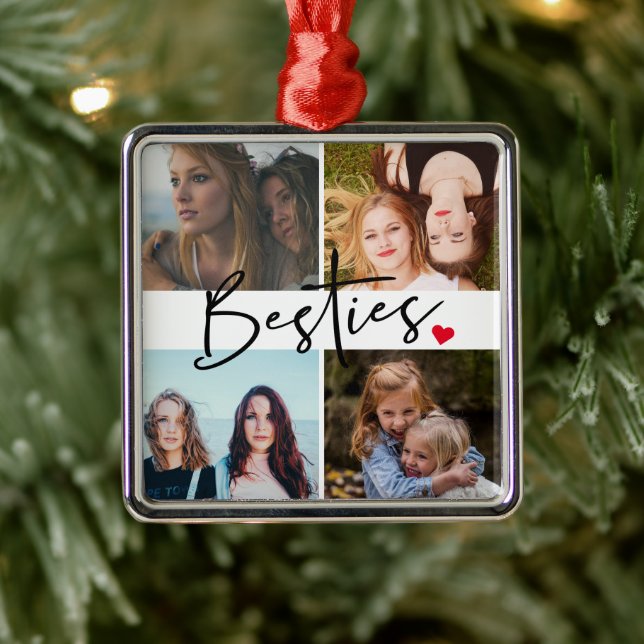 Best Friends Besties Photo Collage Metal Ornament (Tree)
