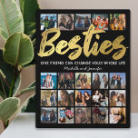 Best Friends | Besties Photo Collage Plaque<br><div class="desc">Personalized best friends fleecy picture plaque featuring a trendy black background that can be changed to any color,  the word "besties" in a faux gold foil script font,  a friendship quote,  your names,  and a 20 square photo collage template for you to customize to your own.</div>