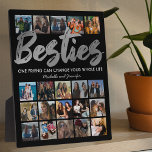 Best Friends | Besties Photo Collage Plaque<br><div class="desc">Personalized best friends picture plaque featuring a trendy black background that can be changed to any color,  the word "besties" in a faux silver foil script font,  a friendship quote,  your names,  and a 20 square photo collage template for you to customize to your own.</div>