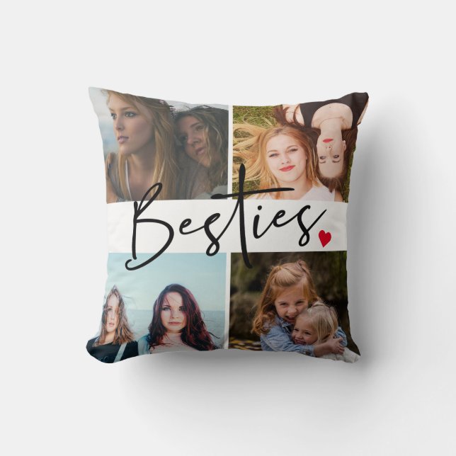 Best Friends Besties Photo Collage Throw Pillow (Front)