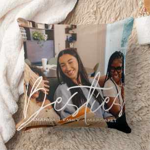 Best Friends Besties Text Overlay Script Chic Throw Pillow