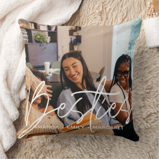 Best Friends Besties Text Overlay Script Chic Throw Pillow