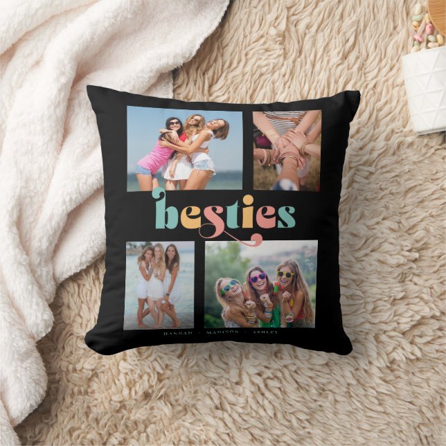 Best Friends Bestis Retro 4 Photo Best Friends Throw Pillow (Blanket)