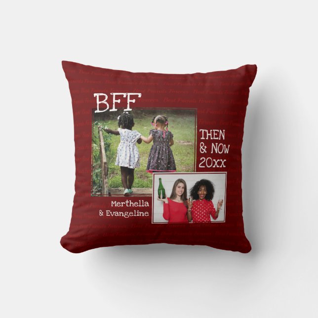 BEST FRIENDS BFF | 2 PHOTO Memory | Burgundy Throw Pillow (Front)