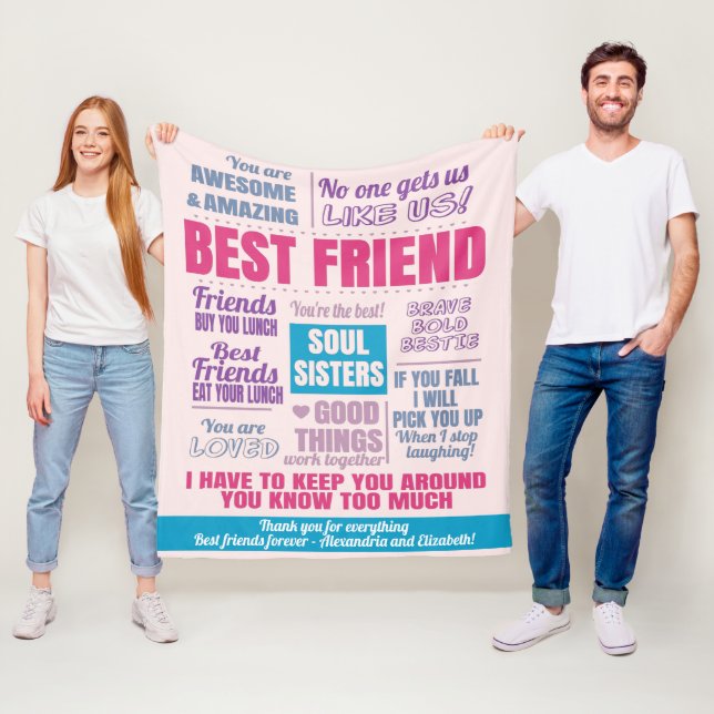 Best Friends BFF Bestie Quotes Fleece Blanket (In Situ)