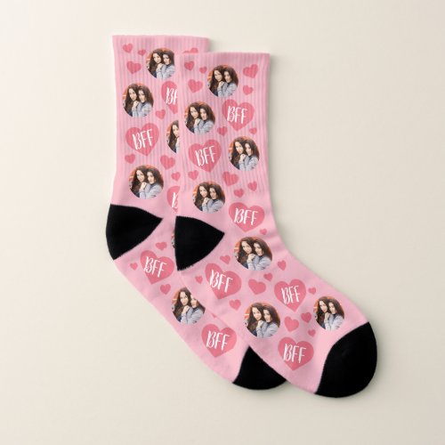 Best Friends BFF Besties Blush Pink Heart Photo Socks