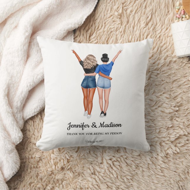 Best Friends BFF Besties Friendship Custom Name Throw Pillow (Blanket)