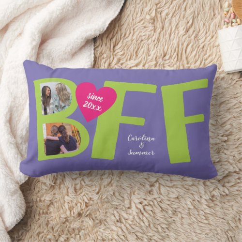 Best Friends BFF Cute Besties 2_Photo Purple Lumbar Pillow