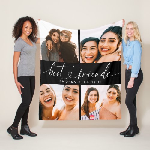 Best Friends BFF Modern Elegant Heart Script Photo Fleece Blanket