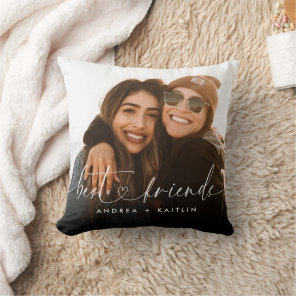 Best Friends BFF Modern Elegant Heart Script Photo Throw Pillow