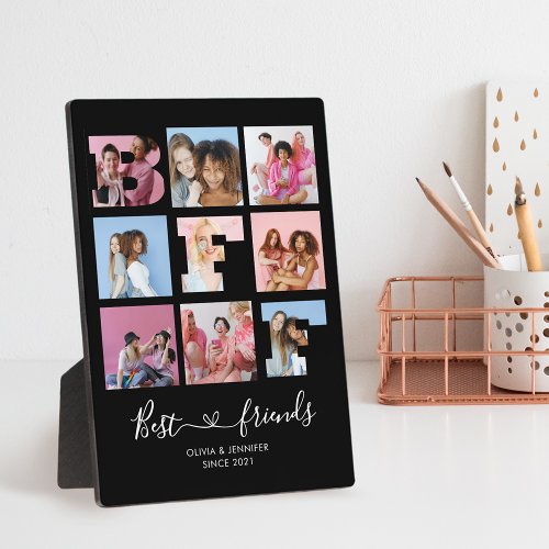 Best Friends BFF Photo Collage Black Heart Script Plaque