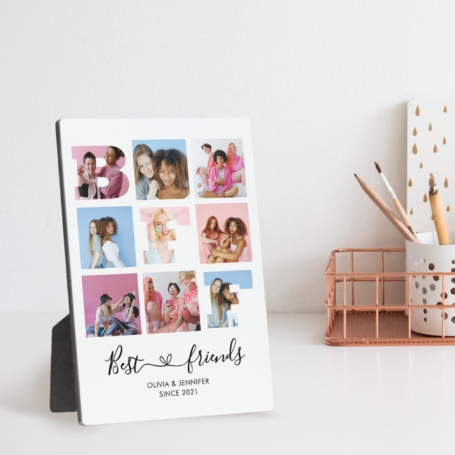 Best Friends BFF Photo Grid Collage Heart Script Plaque (Creator Uploaded)