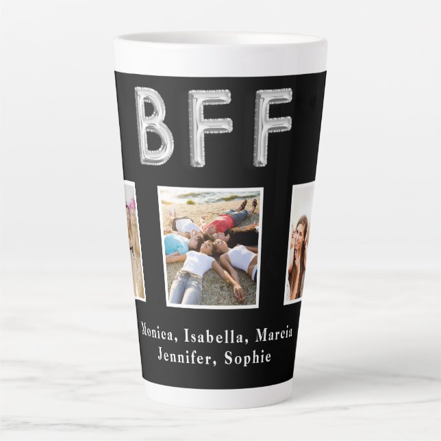 Best friends BFF photo names black silver Latte Mug (Front)