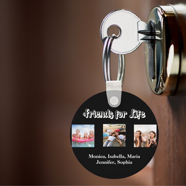 Best friends BFF photo names black white Keychain (Creator Uploaded)
