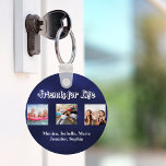 Best friends BFF photo names navy blue white Keychain<br><div class="desc">A gift for your best friend(s) for birthdays,  Christmas or a special event. White text: Friends for life,  written with a trendy style script. Personalize and use your own photos and names. Navy blue background.  The blue color is uneven.</div>