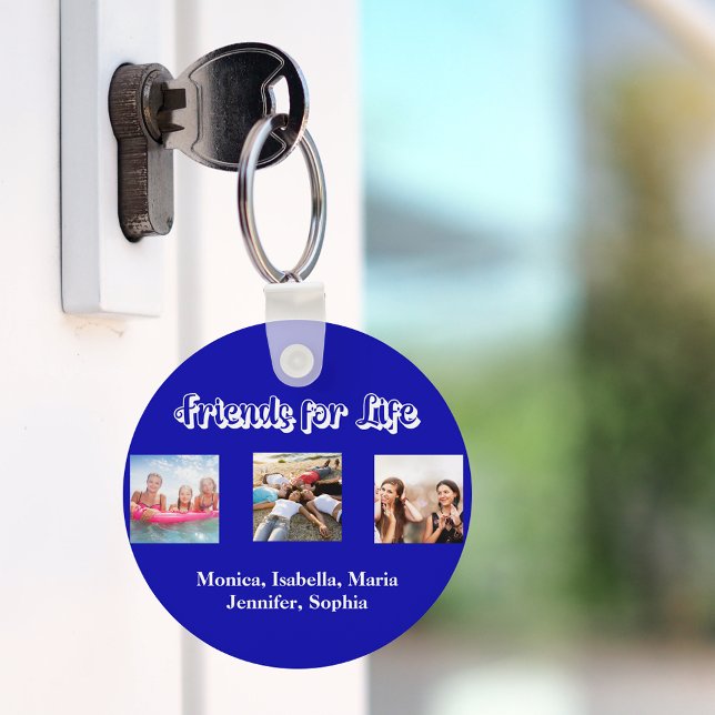 Best friends BFF photo names royal blue white Keychain (Creator Uploaded)