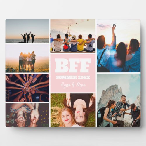 Best friends BFF script 8 photos collage pink Plaque