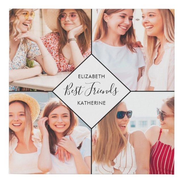 Best Friends BFFs Besties Name Photo Collage Faux Canvas Print (Front)