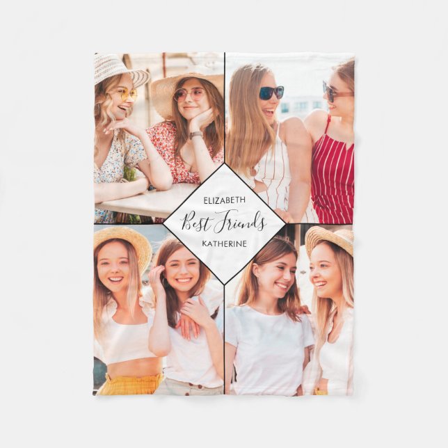 Best Friends BFFs Besties Name Photo Collage Fleece Blanket (Front)
