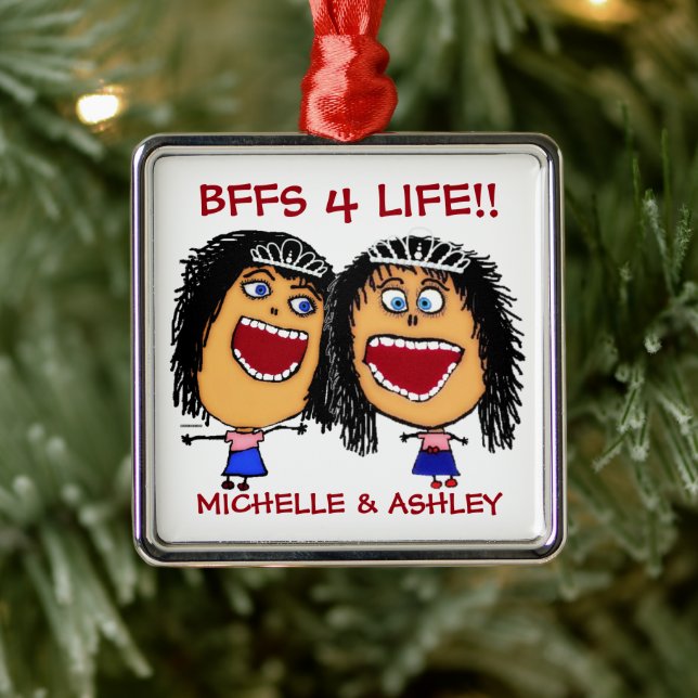 Best Friends BFFS or Sisters Cartoon CUSTOM Metal Ornament (Tree)