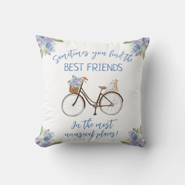 Best Friends Bike and Cats Floral  Throw Pillow (Front)
