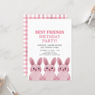Best friends birthday party with pink bunnies invitation