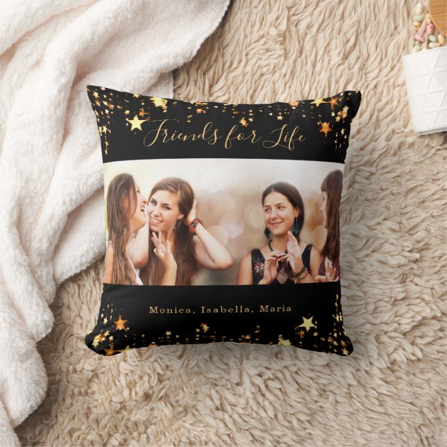 Best friends black gold stars photo throw pillow (Blanket)