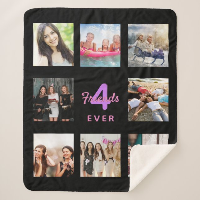 Best friends black photo pink sherpa blanket (Front)