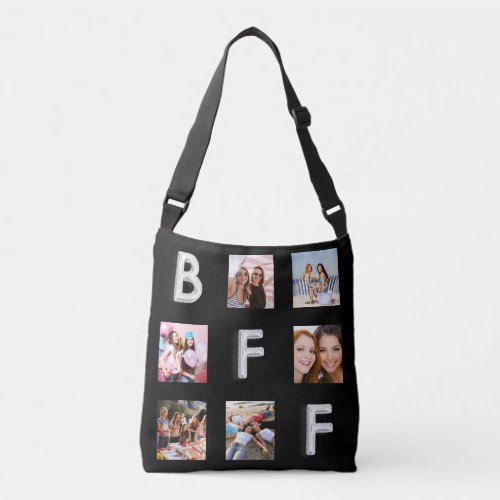 Best friends black silver photo collage BFF Crossbody Bag