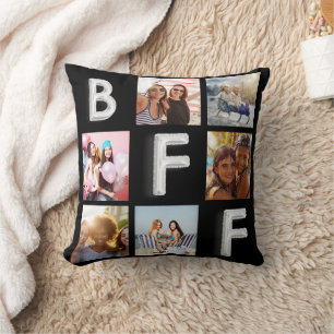 Best friends black silver photo collage Throw Pillow