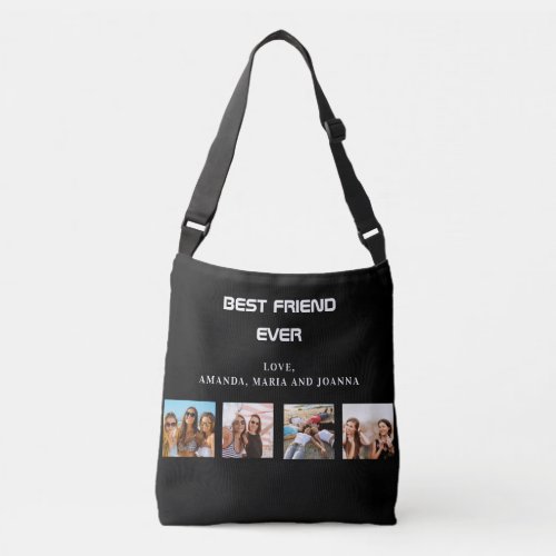 Best friends black white photo collage names crossbody bag