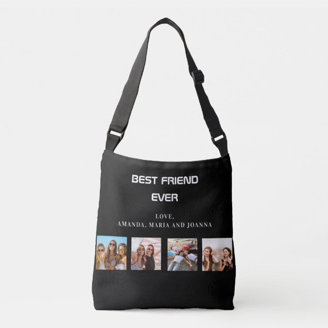 Best friends black white photo collage names crossbody bag (Front)