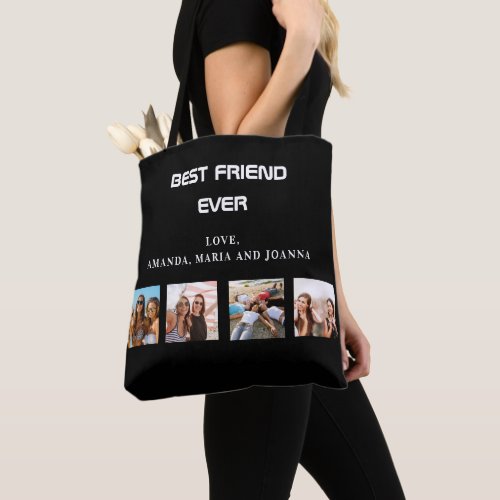  Best friends black white photo collage names Tote Bag