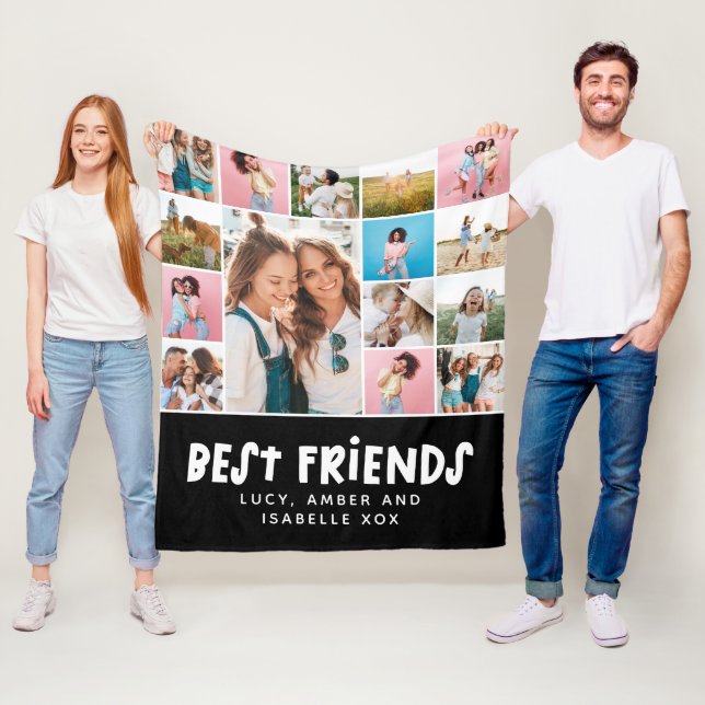 Best friends black whitel 15 photo modern minimal fleece blanket (In Situ)