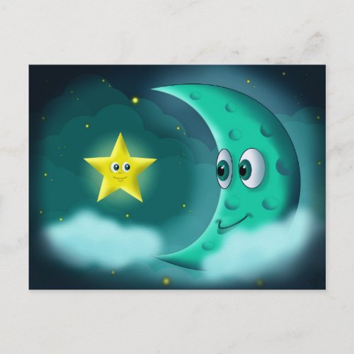 Best Friends Blue Moon and Yellow Star Postcard